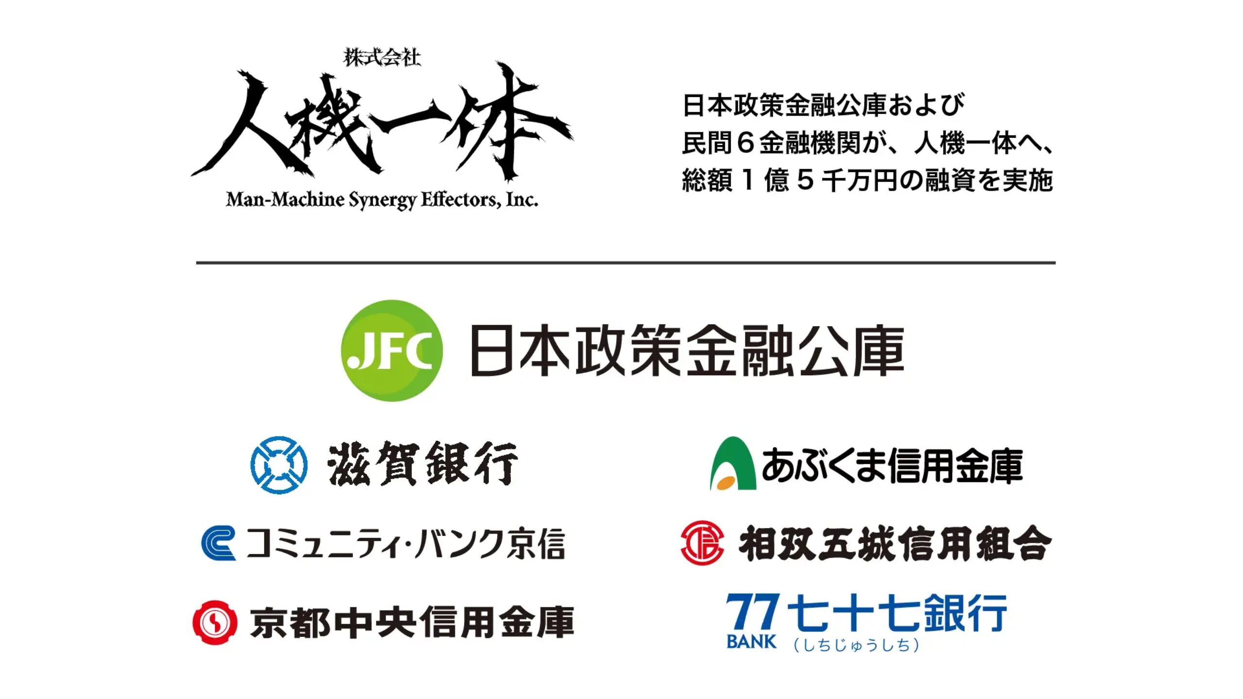 巨大人型重機を社会実装できる唯一の会社、株式会社人機一体、総額1.5億円の協調融資を実施